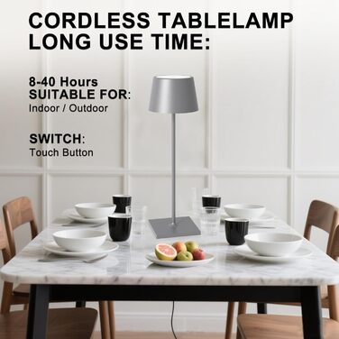 LED-лампа MU LIN Lampada-841: торшери з сенсорним керуванням, USB-C, для дому та офісу, IP54, сріблястий, 1 шт.