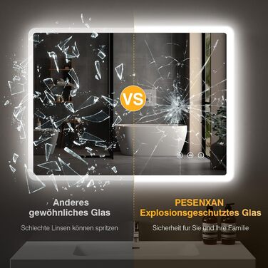 LED дзеркало для ванної кімнати 80x60 см з підсвічуванням, диммування, антизапар, 3 кольори світла, IP44, функція пам'яті, горизонтальне/вертикальне кріплення