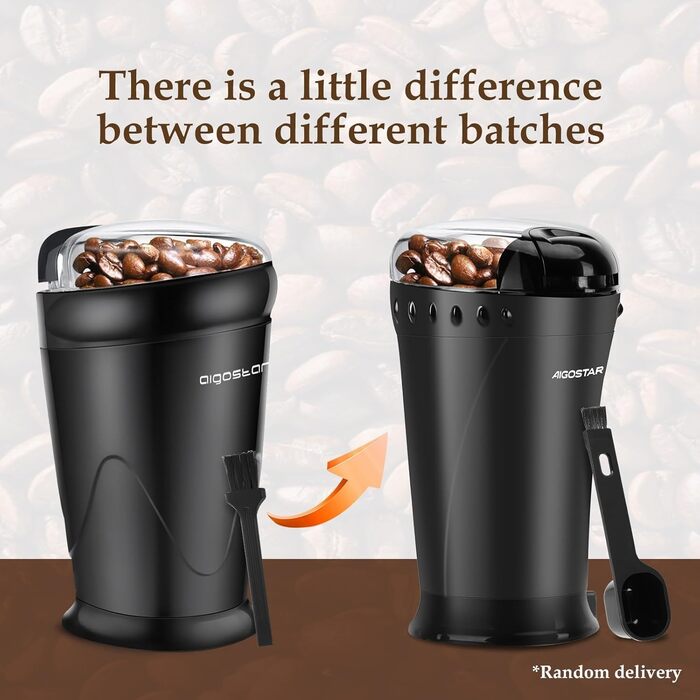 Кавомолка електрична Aigostar для кави, спецій та горіхів, нержавіюча сталь, 60г, 200 Вт, чорна (2 шт)