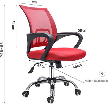 Офісне крісло Panana Ергономічне, поворотне крісло з сітки, регульоване по висоті (червоне)