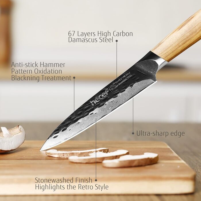 Ніж кухарський Damast 33 см Hecef, професійний ніж шеф-кухаря, японський ніж з 67 шарів дамаської сталі, гострий ніж для м'яса з ручкою з оливкового дерева