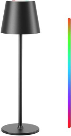 Бездротова LED лампа настільна з регулюванням яскравості, акумуляторна, тепле світло 3000K+RGB, водонепроникна (IP54), з алюмінію, для ресторану, спальні, бару, набір 3 шт. (Чорний)