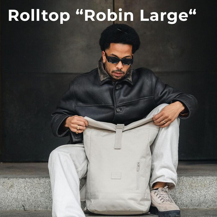 Рюкзак Johnny Urban Rolltop для жінок і чоловіків - Robin Large - Денний рюкзак з 16-дюймовим відділенням для ноутбука - Перероблений ПЕТ - 18-22 л - Водовідштовхувальний Один розмір підходить для всіх Чорний