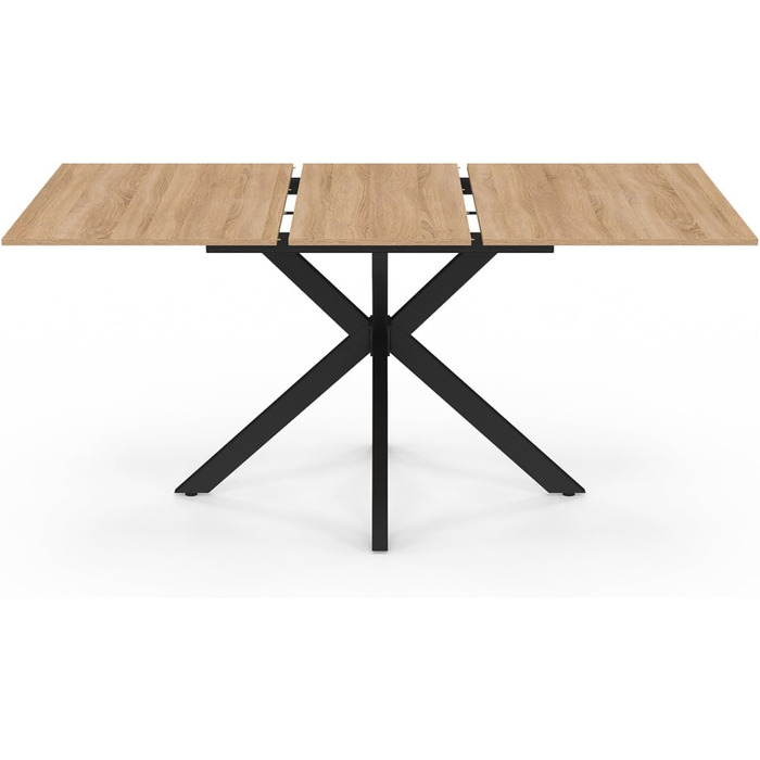 Розсувний обідній стіл Alix, прямокутний, для 4-8 осіб, з металевим каркасом, дерево та чорний колір, 120-160 см