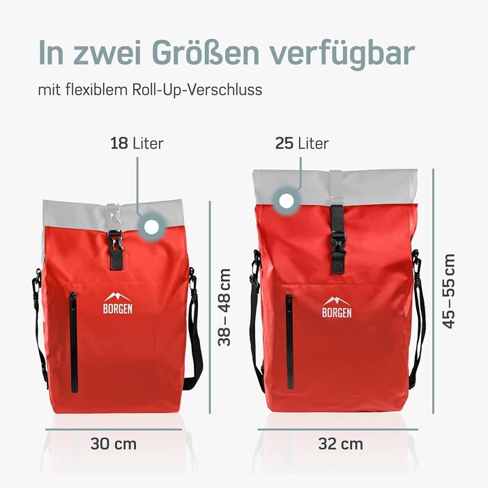 Кофр Borgen 3в1 для багажної полиці водонепроникний - Посилені лямки (новинка 2023 року) - Може використовуватися як велосипедний рюкзак, сумка-кофр, велосипедна сумка та рюкзак Червоний 18L