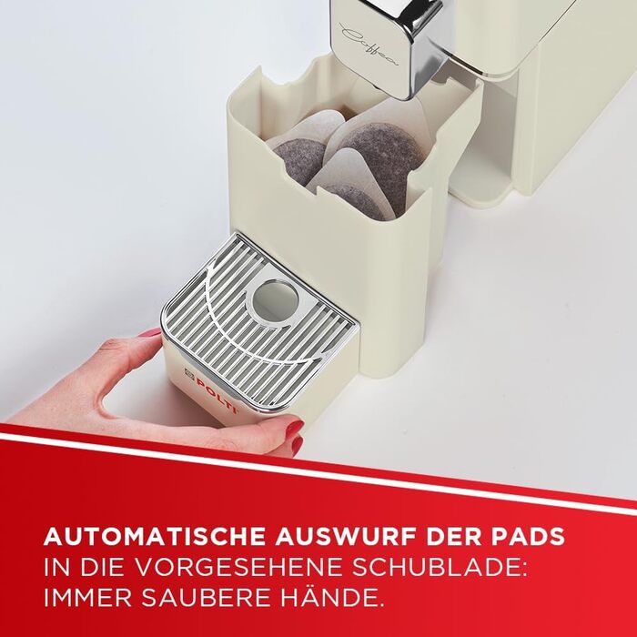 POLTI Coffea S15W: Еспресо-машина з сумісністю з E.S.E. Pads 44 мм, об'єм бака 0,85 л, тиск помпи 19 Bar, білий колір (бежевий)