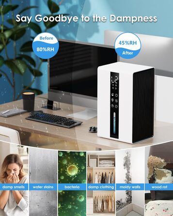 Електричний осушувач повітря з баком для води - 3 швидкості, 2 режими, таймер 48H, авто-стоп, захист від замерзання, для спальні та ванної кімнати (1800 мл)