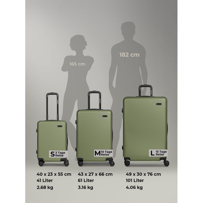 Набір валіз Smartbox Hartschalen 3-в-1 для жінок та чоловіків | Легкі та міцні валізи з ABS-пластику | 4 колеса та кодовий замок (Edition 05) (Оливковий, Набір валіз (3-в-1))