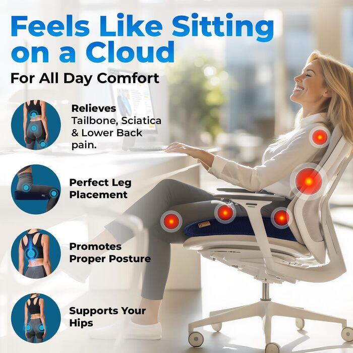 Ортопедична подушка для сидіння TOP COMFORT 2024 для болю в попереку, куприку та ішіасу. Подушка з піною-пам'яттю та гелем для зняття тиску та болю. Темно-сірий колір