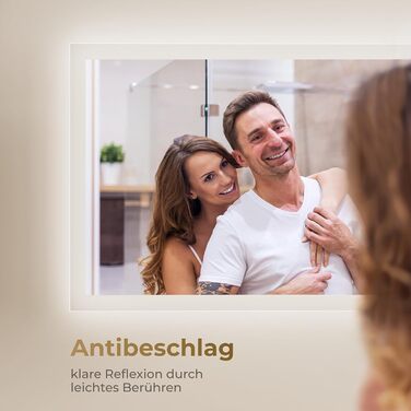 Дзеркало для ванної кімнати з підсвічуванням LED, 70x50 см, регульоване світло 6500K, сенсорне керування, вертикальна/горизонтальна установка