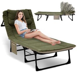 Розкладне кемпінгове ліжко XXL — Широка складана койка-розкладачка з регульованою спинкою для відпочинку, риболовлі та саду, зелена
