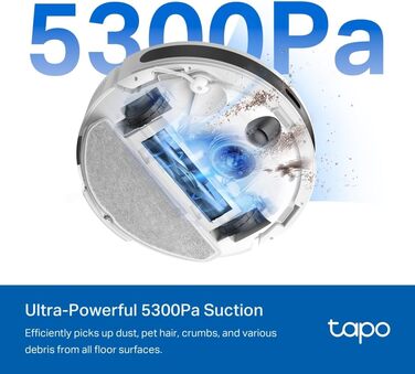 Робот-пилосос Tapo RV20 Max з функцією миття, 5300Pa, LiDAR-навігація, сумісний з Alexa & Google Assistant, білий