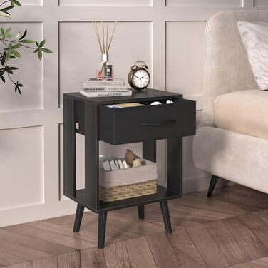 Набір з 2 тумбочок до ліжка, 40x30x60.3 см, чорний колір. Тумбочки з шухлядою для спальні, дитячої кімнати, як подарунок. Настільний столик, приліжкова тумбочка.