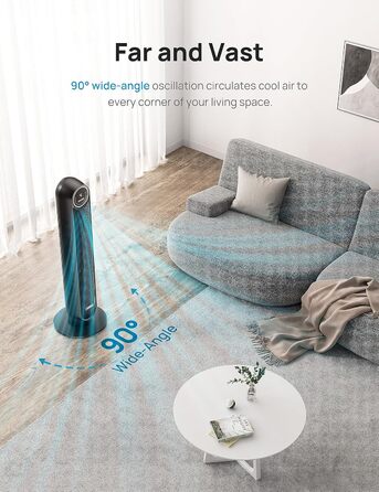 Dreo Smart Tower Fan - Безшумний вентилятор з керуванням через додаток та голосовим управлінням, 90° обертання, 4 режими, 4 швидкості, таймер 8 годин, Nomad One S, чорний