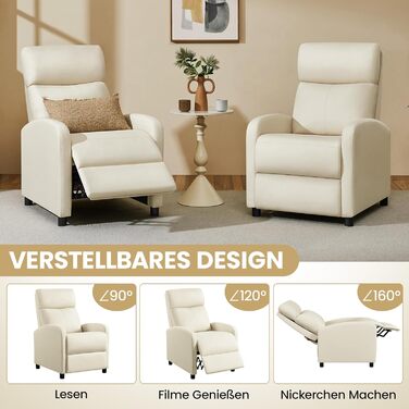 Крісло-релакс Yaheetech з регульованою підніжкою, крісло для телевізора, диван-крісло, крісло для відпочинку (Бежеве, штучна шкіра)