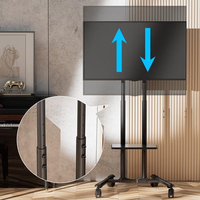 Підставка для телевізора ETHU з колесами, мобільна, для телевізорів 32-85 дюймів (LCD/LED/Plasma), до 60 кг, регульована по висоті, з підставкою для ноутбука, VESA 600x400 мм, горіх