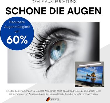 LED лампа на монітор Schwaiger з USB-C, сенсорне керування, 1,5м кабель, для дому, офісу та ігор