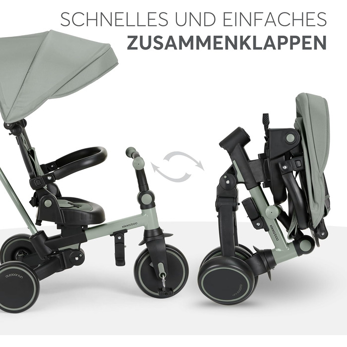 Триколісний велосипед KikkaBoo Dreirad 8-в-1 з ручкою для батьків, алюмінієва рама, зелений. Для дітей від 1 року.