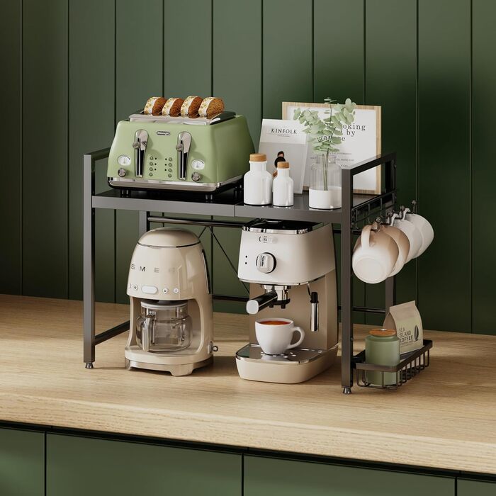 Регульована полиця для мікрохвильової печі NETEL, 3-рівнева, чорна, висувна 40-60 см, з кошиками