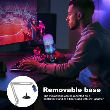 Мікрофон Aokeo для запису та стрімінгу: USB мікрофон для ПК, Mac, PS4/5, з LED-підсвічуванням