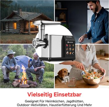 Електрична м'ясоподрібнювач AAOBOSI 3000W з LED-дисплеєм, 9 швидкостей, з нержавіючої сталі, для дому, з насадкою для ковбас та кіббе, інтегрований контейнер, сріблястий