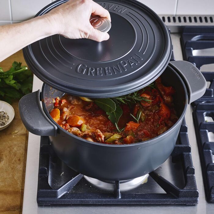 GreenPan Featherweights: каструля з кришкою, керамічне антипригарне покриття, індукція, піч, 28 см, 6 л (сірий)