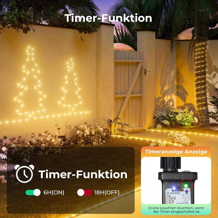 LED гірлянда для декорування приміщень та вулиці: 24 лампочки, 12м, RGB, тепле світло, 8 режимів, таймер, димування. Підходить для вечірки, саду, балкону, тераси, весілля, Різдва.