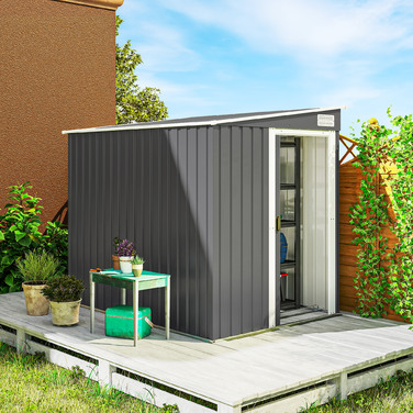 Гаражний бокс Outsunny з металу, 2,81 м², 154x206,5x181 см. Сховище для інструментів з похилим дахом та фундаментом.