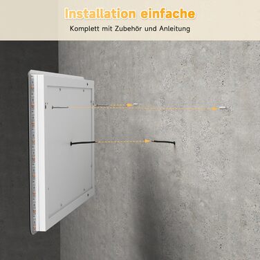 Дзеркало для ванної кімнати SONNI LED з підсвічуванням 50x70 см, сенсорне керування, 3 кольори світла, проти запотівання, функція пам'яті, білий