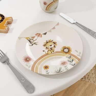 Набір дитячого посуду Villeroy & Boch Boho Kids 'Roar like a lion' 7 предметів, преміум-посуд з нержавіючої сталі, безпечний для миття в посудомийній машині та розігріву в мікрохвильовці, дитячий посуд з мотивом лева та мавпи, з високоякісного порцеляни