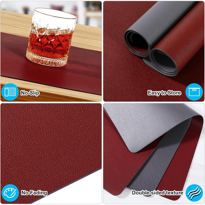 Набори підставки під тарілки, 6 шт, ефект шкіри, миючі, 43x30 см (червоний/сірий)