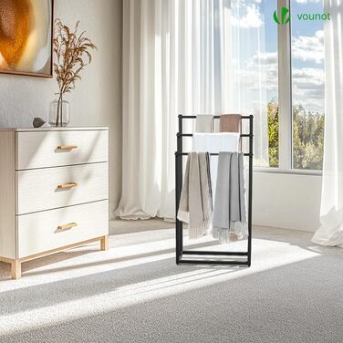 Підставка для рушників VOUNOT® на підлозі, металева, 3 стійки, чорна, 3 рівні