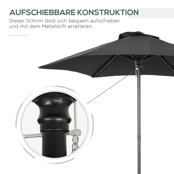 Outsunny Parasol Ø196 см, поворотна парасолька з функцією складання, шестикутна балконна парасолька пляжна парасолька вітрозахисна стабільна на ринку Парасолька з колінчастим механізмом Парасолька від сонця для пляжного балконного саду, чорний
