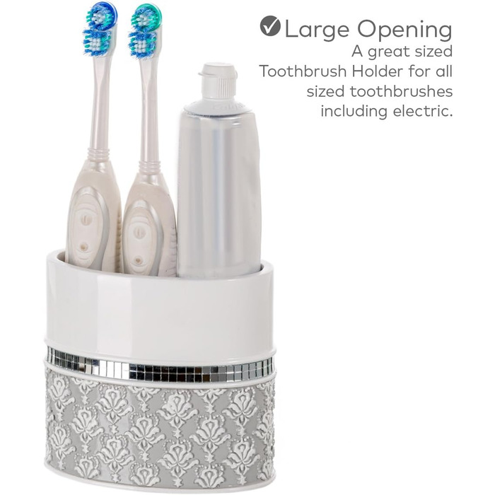 Набір аксесуарів для ванної кімнати Creative Scents – Білий та сірий, 4 предмети (дозатор мила, мильниця, тримач для зубних щіток, чашка)