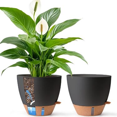 Набір з 4 самополивних горщиків T4U з індикатором рівня води, 30 см, чорний, для дому та саду