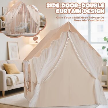 Дитяче намет-ігровий будиночок Snookids Kinderzelt Indoor з килимком, ліхтариками, прикрасами-веселкою та прапорцем-зіркою для хлопчиків та дівчаток