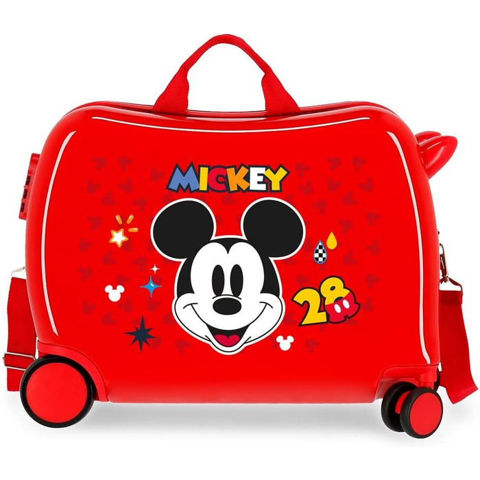 Рухома валіза Disney Mickey Get для дітей, червона, 50 x 39 x 20 см, жорстка комбінована застібка з ABS, 34 л, 1,8 кг, 4 колеса, ручна поклажа, червона, дитяча валіза Дитяча валіза червона