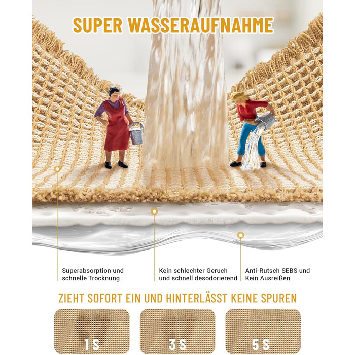 Набір килимків для ванної кімнати, антиковзаючі, бохо-стиль, 2 шт. (51x120 см + 41x61 см), коричнево-білі