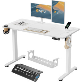 Регульований стіл 120x60 см з USB-C, електричний з пам'яттю, для офісу, стоячий, комп'ютерний, білий Pro