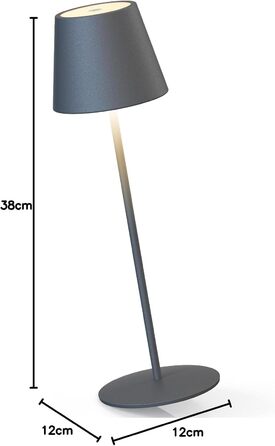 LED настільна лампа MALUX бездротова з торшевим керуванням, регулювання яскравості, тепле біле світло 2700K-4000K, метал, акумулятор, водонепроникність IP54, для саду, їдальні, спальні, робочого кабінету, балкону, готелю (темно-сірий)
