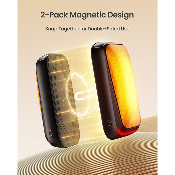 Електричні грілки для рук Gaiatop 2 шт. з магнітом, 4000mAh, USB, багаторазові, швидкий нагрів за 3 секунди, 3 режими, компактні, ідеальні для подарунків чоловікам та жінкам, чорні