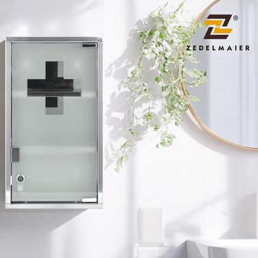 Медичний шкаф Zedelmaier з нержавіючої сталі, 4 відділення, аптечний, для ванної кімнати, з можливістю підвішування, закривається на замок, 57 x 27 x 12 см, білий