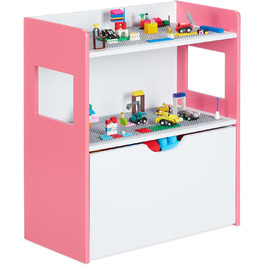 Дитяча полиця Relaxdays з будівельними тарілками, ящик для зберігання з коліщатками, ВхШхГ 60 х 52 х 26,5 см, полиця для іграшок, МДФ, барвистий