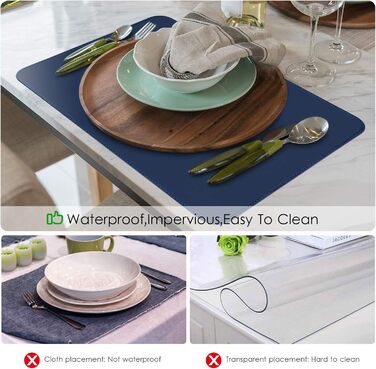 Набори підставки під посуд APLKER, 8 шт., водонепроникні, з ефектом шкіри, ПВХ, 16 x 12 дюймів (темно-синій)