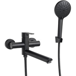 Змішувач для ванни PHASAT з витяжною лійкою, чорний, настінний монтаж, PTBB13E Long spout