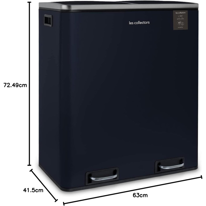 Сміттєвий бак Les Collectionneurs Sensor №1012, 69л, 3 відсіки (47+11+11л), автоматичне відкривання, інфрачервоний датчик, тиха кришка, дизайн (темно-синій)