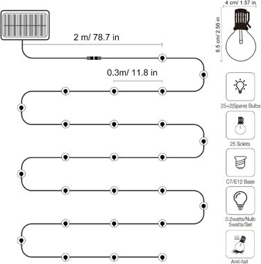 Світлодіодна вулична гірлянда litogo, 25 2 світлодіода 9 м G40 сонячні гірлянди, водонепроникні зовнішні лампочки IP55 4 режими, Сонячна підсвітка
