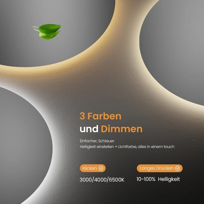 Дзеркало для ванної кімнати EMKE з підсвічуванням, діаметр 50 см, регульоване холодне біле світло, функція пам'яті, вимикач, IP44, енергозберігаюче, з підсвічуванням ззаду, дзеркало для ванної кімнати (3 кольори світла + проти запотівання, 80 x 80 см)