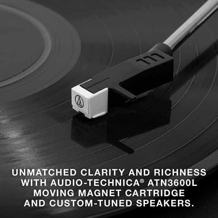 Програвач вінілу Victrola Eastwood II, чорний, з Bluetooth 5.1, вбудованими динаміками, технологією Vinyl-Stream, трьома швидкостями та картриджем Audio Technica AT-3600LA, ретро дизайн