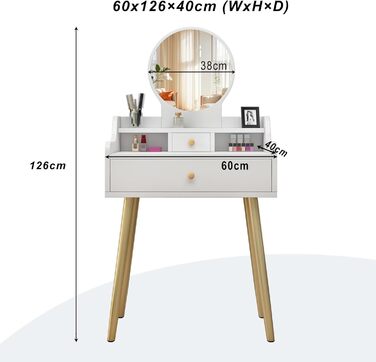 Трюмо YuYe з LED-підсвічуванням, регульованою яскравістю, з пуфом, 5 шухлядами та 3 полицями, сучасний дерев'яний комод для макіяжу білого кольору (121)